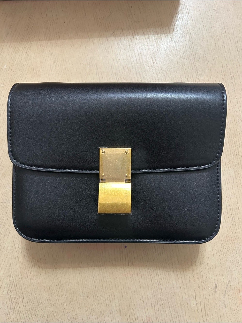 Classic Luxury inspired Black Leather Crossbody Bag with Gold-Tone Clasp